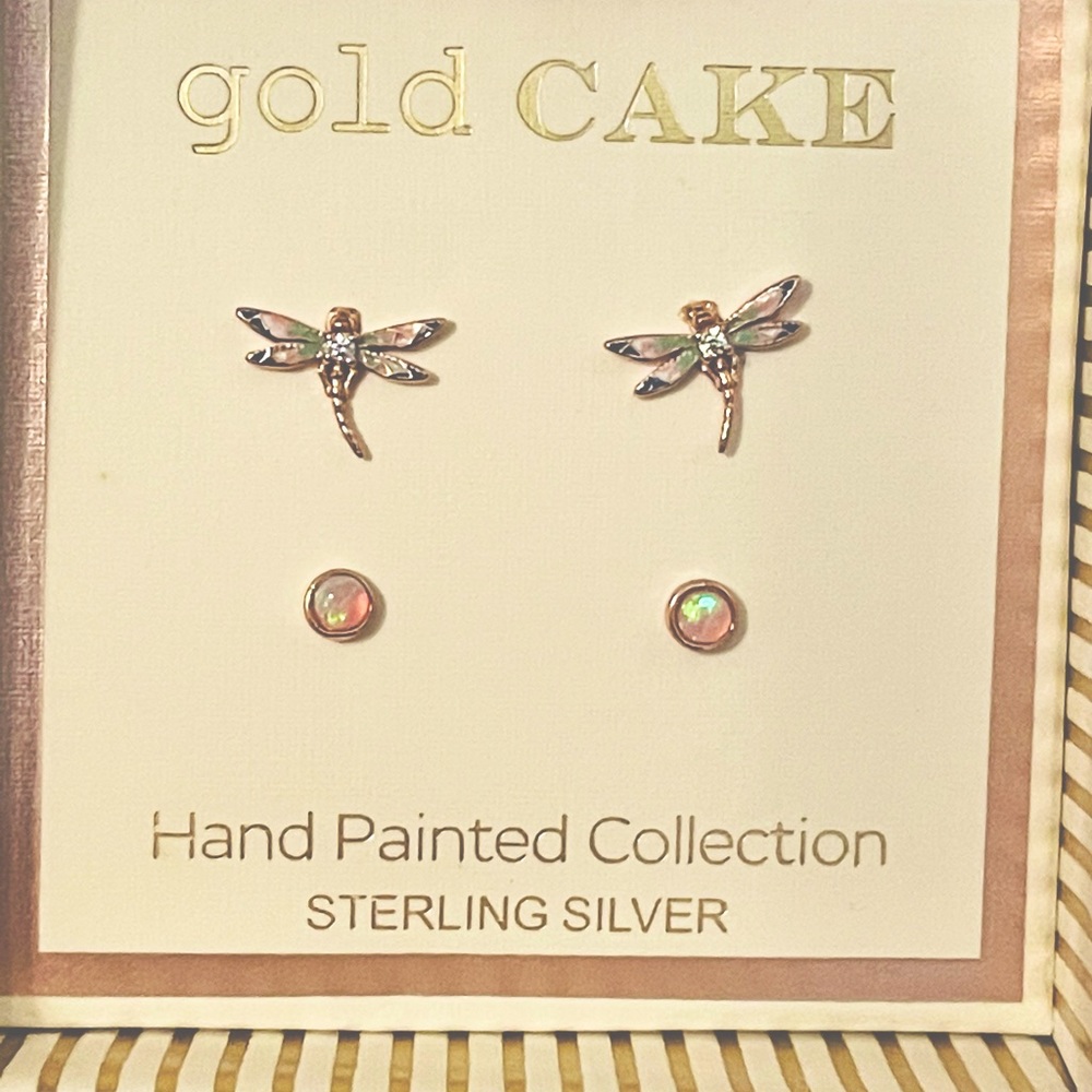 Gold cake shop hand painted 14k studs